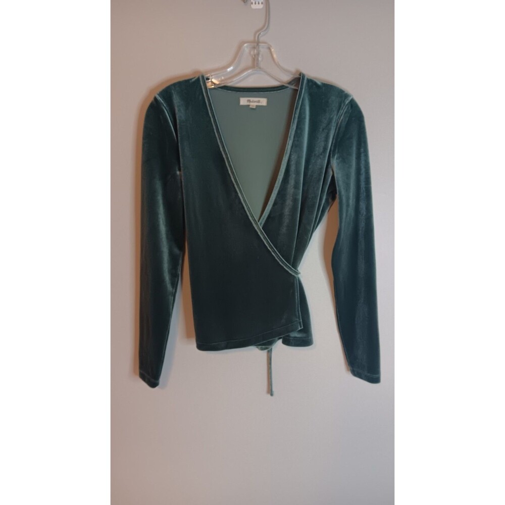 Madewell Ballet Wrap Shirt Sz XS Green Velour Style #K4384